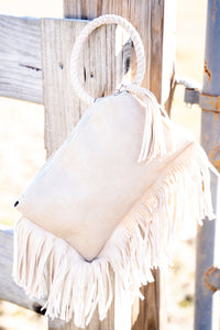 Cream Fringe Clutch