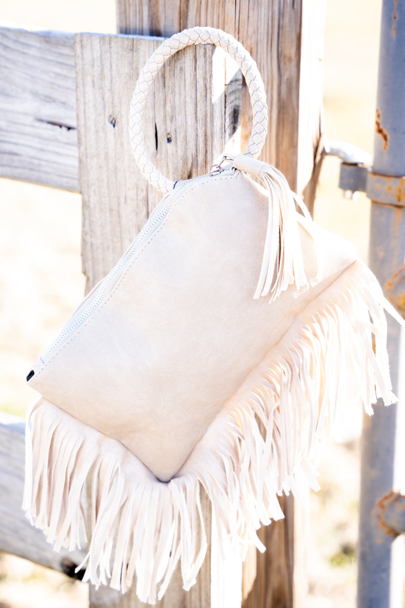 Cream Fringe Clutch