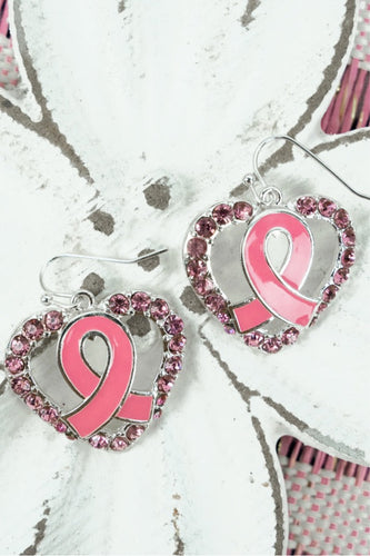 Breast Cancer Pink Heart Earrings