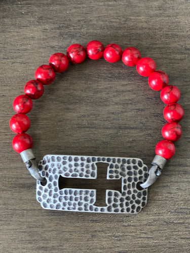 Red Beaded Cross Bracelet