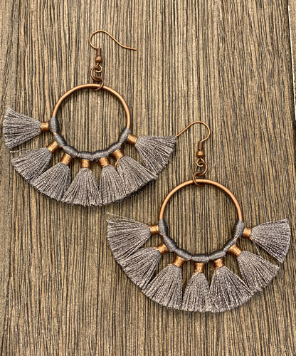 Gray & Copper Tassel Earrings