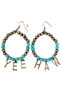 Turquoise YEE HAW Hoop Earrings