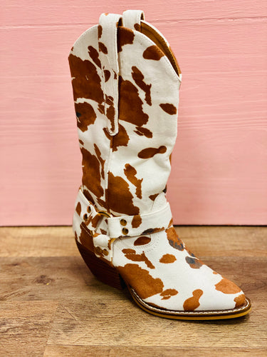 Brown & White Cow Print Western Boots