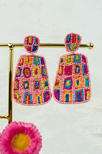 Pink Multi Color Beaded Earrings