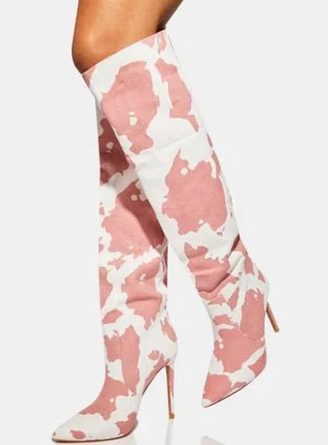 Pink Cow Print Boots