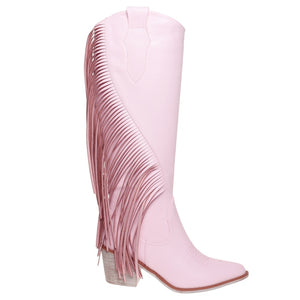 Tall Pink Fringe Boots