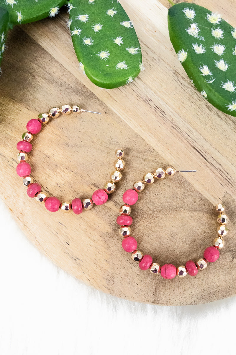 Pink & Gold Beaded Hoop Earrings